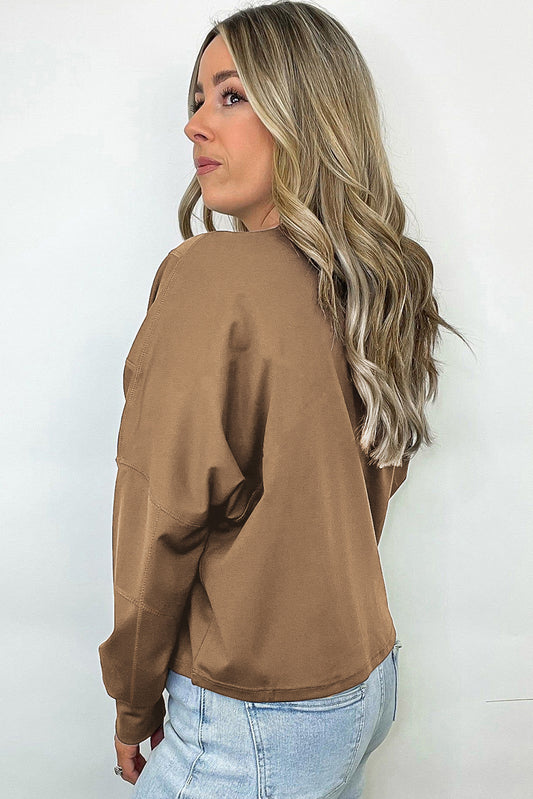 Exposed Seam Coffee Pullover Sweatshirt