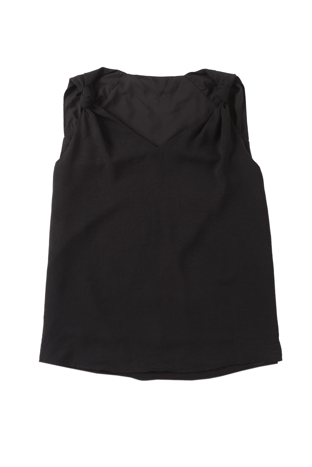 Black V Neck Knotted Shoulder Tank