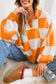 Light French Beige Checkered Pattern Polo Collar Loose Sweater