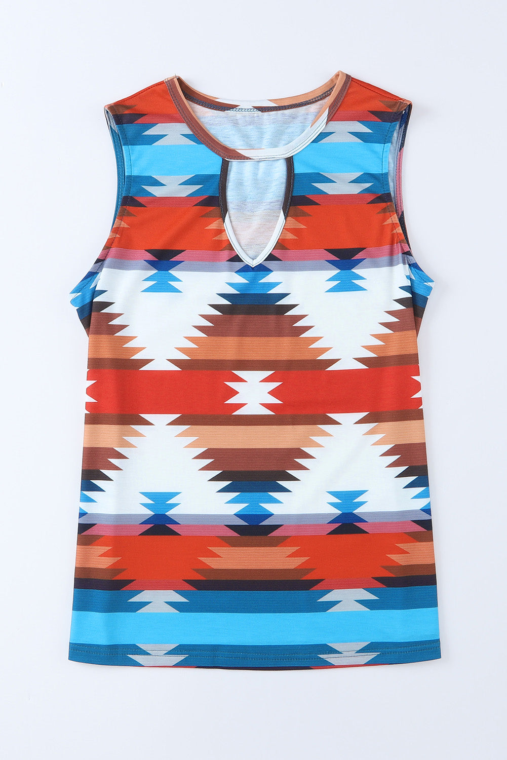 Fiery Red Aztec Print Hollowed Neckline Tank Top