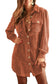 Khaki Corduroy Buttoned 	Long Sleeve Shirt Dress