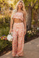 Pink Boho Floral Bandeau Top and High Waist Wide Leg Pants Set