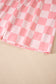 Pink Checkered V Neck Tee Drawstring Shorts Lounge Set