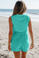 Gossamer Pink Ribbed Button V Neck Tank Top and Shorts Set