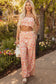 Pink Boho Floral Bandeau Top and High Waist Wide Leg Pants Set