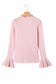Gossamer Pink Heart Jacquard Flare Sleeve Mock Neck Fitted Top