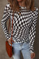 Black Checkered Pattern Mesh Mock Neck Long Sleeve Top