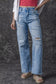 Light Blue High Rise Distressed Straight Leg Jeans