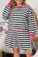 Black Stripe Color Block Edge Pullover and Shorts PLus Size Set