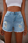 Light Blue Frayed Hem Denim Shorts