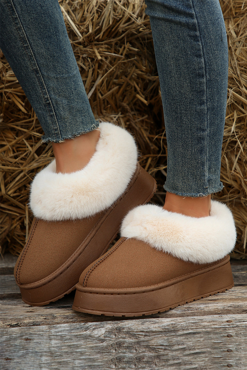 Chestnut Plush Suede Thick Sole Flat Shoes