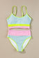 Rose Red Color Block High Waisted Sexy Bikini Set