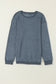 Blue Solid Ribbed Knit Round Neck Pullover Sweatshirt