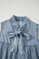 Real Teal Bowknot Neck Sleeveless Ruffled Chambray Dress