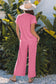 Smoke Gray Solid Corded Knit Short Sleeve T Shirt and Wide Leg Pants Set