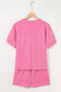 Apricot Textured V Neck T Shirt and Shorts Set