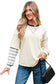 Beige Striped Patchwork Long Sleeve Round Neck Two-in-one Top