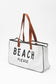 White BEACH PLEASE Print Large Canvas Tote Bag