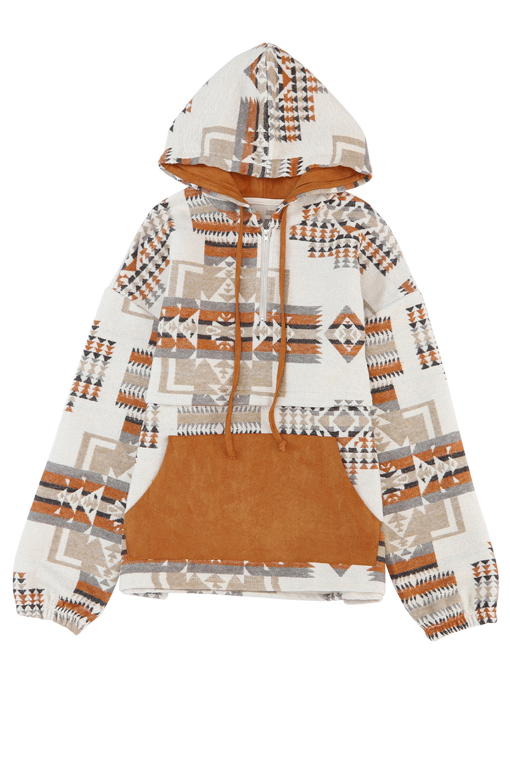 Aztec Print Kangaroo Pocket Half-Zip Hoodie