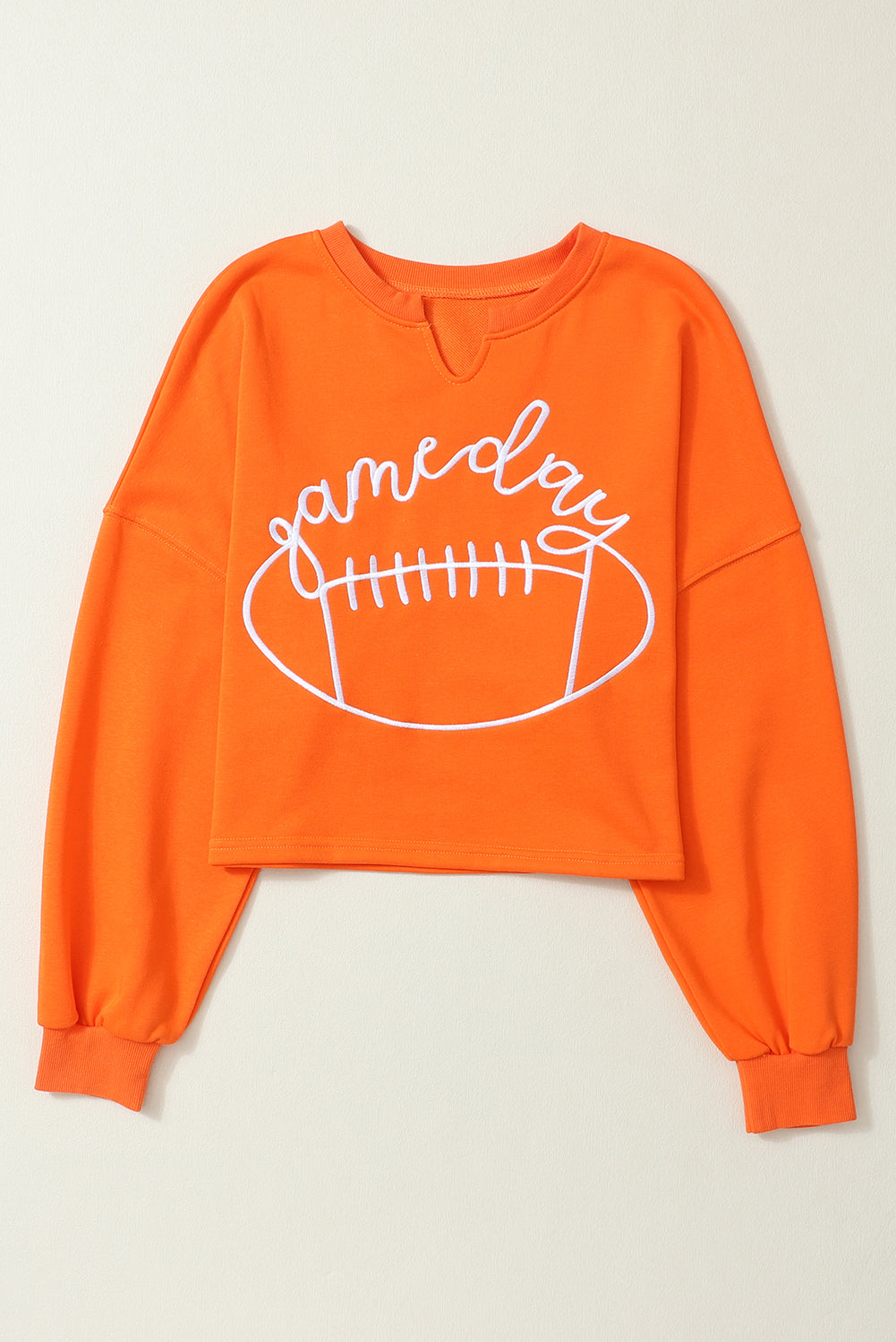 Orange Game Day Lettering Rugby Notched Neck Sweatshirt