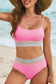 Green Striped Patchwork Spaghetti Strap High Waist Bikini Swimsuit