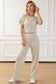 Black Ribbed Keyhole Short Sleeve Wide Leg Jumpsuit
