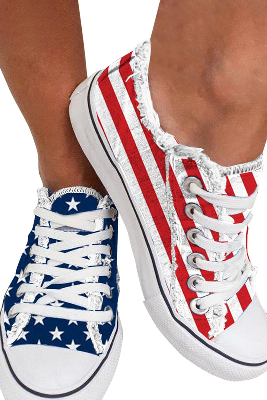 American Flag Lace-up Canvas Flat Shoes