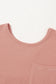 Dusty Pink Corded Knit Textured Patched Pocket Frilled Swing Mini Dress with Pockets