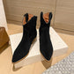 2022 Winter Classic Chelsea Boots for Woman Cow Suede Pointy toe Wedge Heel Ankle Boots Simple Comfortable Cowboy Boots Female