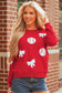 Red Sequin Baseball Bow Patched Pattern Game Day Pullover Sweatshirt