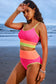 Burgundy Color Block High Waisted Sexy Bikini Set
