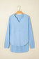 Myosotis Notched Neck Terry Raw Hem Long Sleeve Top