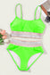 Green Striped Patchwork Spaghetti Strap High Waist Bikini Swimsuit