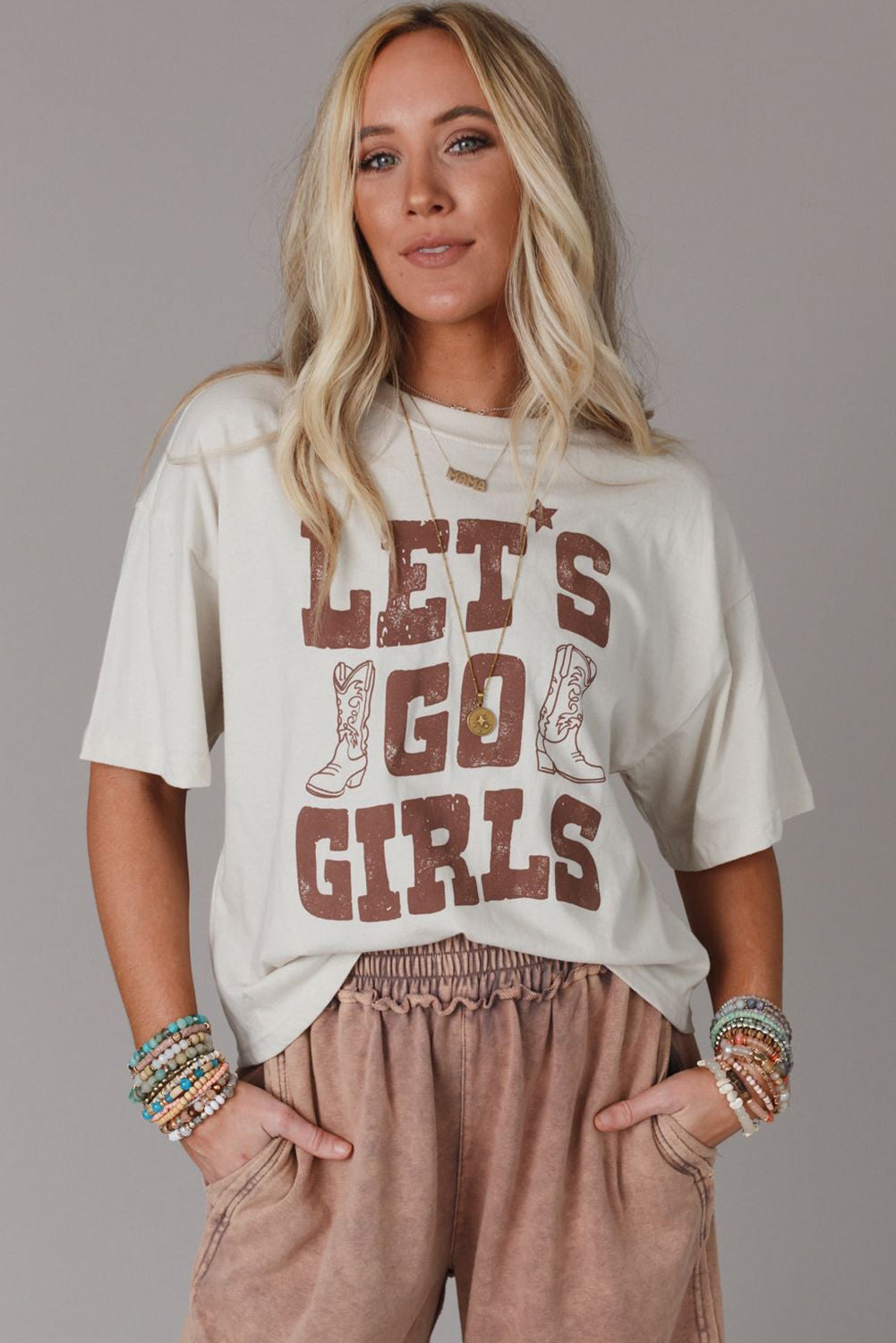 White LETS GO GIRLS Western Boots Tee