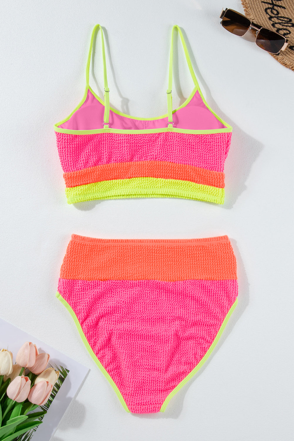 Burgundy Color Block High Waisted Sexy Bikini Set