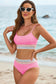 Green Striped Patchwork Spaghetti Strap High Waist Bikini Swimsuit