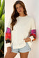 Beige Contrast Plaid Long Sleeve Exposed Seam Patchwork Top