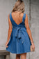 Sail Blue Square Neck Bowknot A-line Sleeveless Denim Dress
