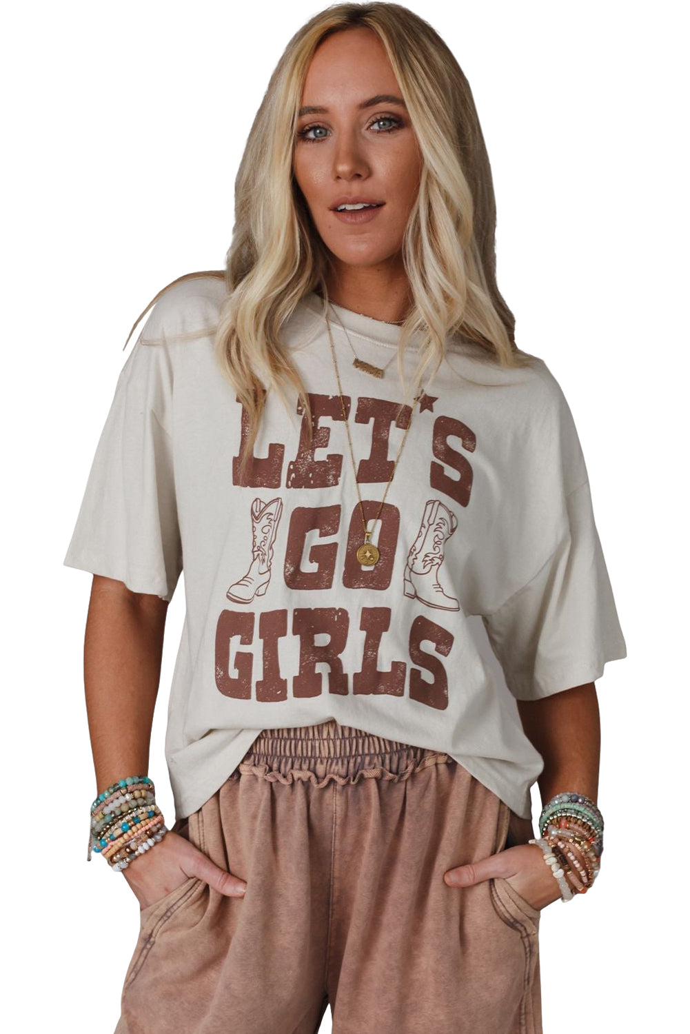 White LETS GO GIRLS Western Boots Tee