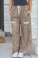 Khaki Animal Print Wide Leg Terry Knit Pants