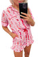 Pink Western Cowgirl Boots Printed Shirt Ruffled Shorts Pajama Set