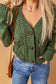 Green Front Pockets Buttons Textured Cardigan