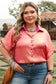 Rose Red Plus Size Metallic Sheen Short Sleeve Button Up Shirt