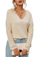 Lace Trim Apricot V Neck Long Sleeve Top