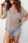 Khaki Stripe Buttoned V Neck High Low Side Slit T Shirt
