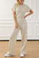 Black Ribbed Keyhole Short Sleeve Wide Leg Jumpsuit