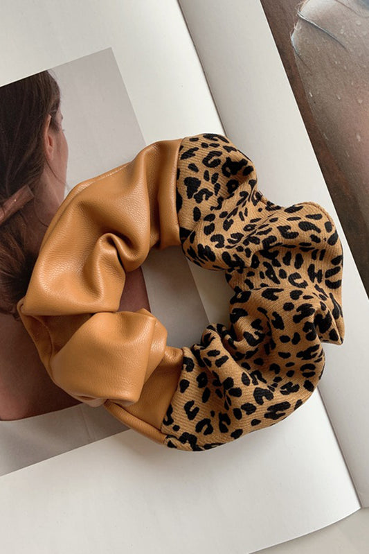 Brown PU Leather Leopard Hair Tie