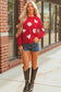 Red Sequin Baseball Bow Patched Pattern Game Day Pullover Sweatshirt