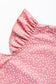 Pink Polka Dots Ruffle Flutter Sleeve Frilled Neck Blouse