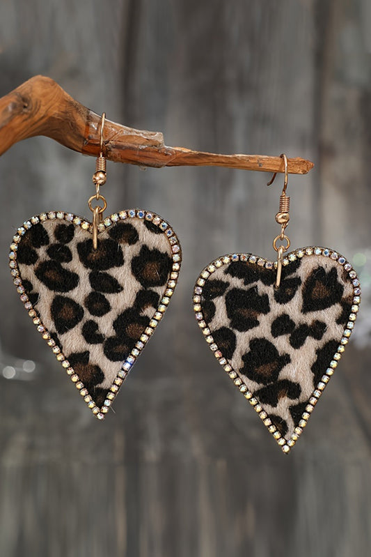 Multicolour Rhinestone Edge Leopard Print Heart Shape Earrings